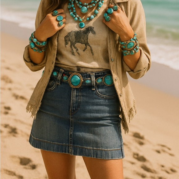 Vintage Z. Cavaricci Y2K Denim  Skirt Ribbed High Power Sportswear Size 5 EUC - Picture 3 of 10